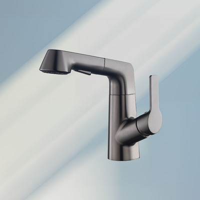 7L104C单柄升降抽拉式冷热面盆龙头（灰）