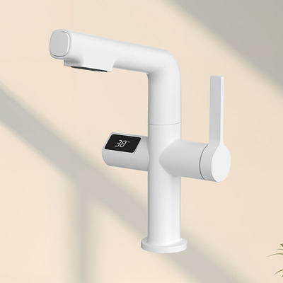 7L101A数显升降水力发电抽拉面盆龙头（哑白）