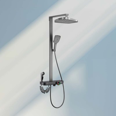 7B407C置物数显四功能淋浴龙头(灰色-方管)